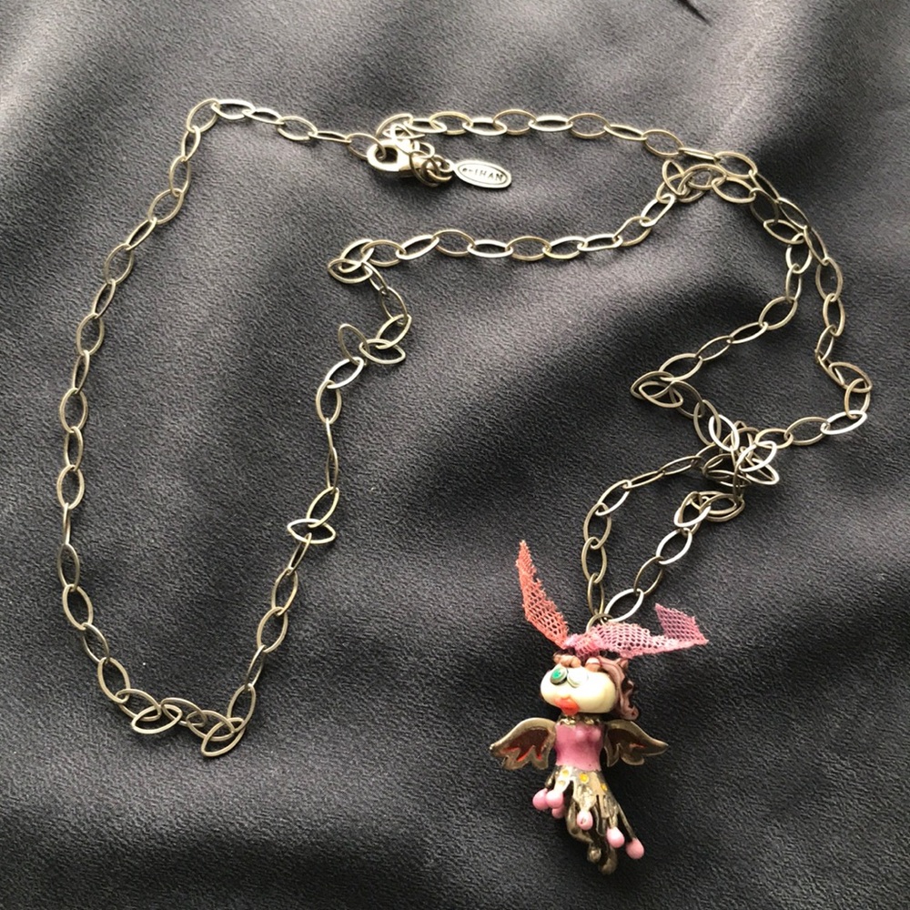 Handmade 925 sterling silver & glass angel pendant necklace